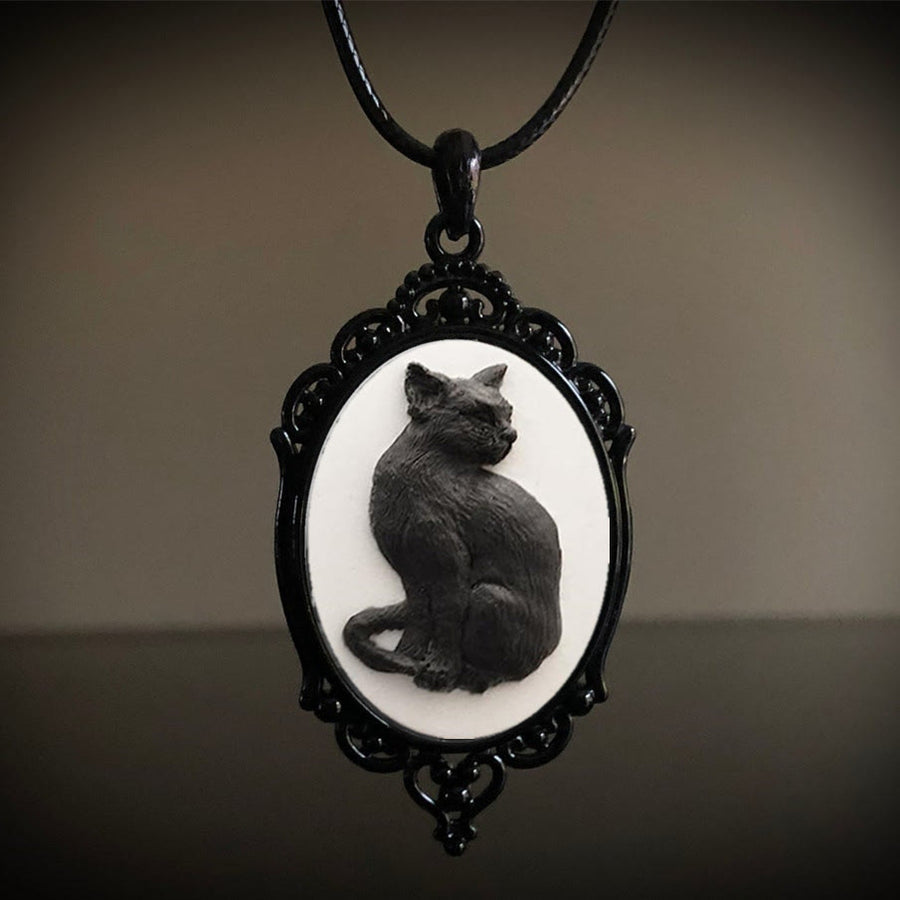 Halloween Real Metal Black Cat Necklace
