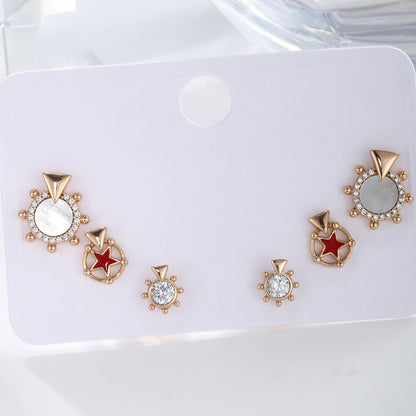 Creative Rudder Mother-of-pearl Star Three Pairs of Earrings Set