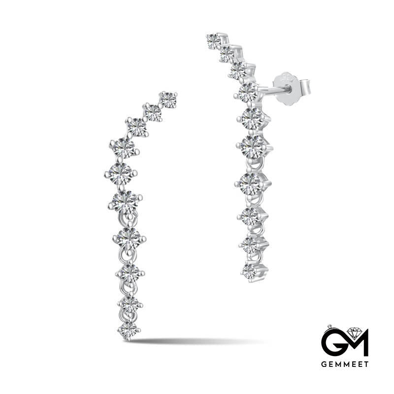 S925 Sterling Silver White Round Zircon Asymmetrical Earrings