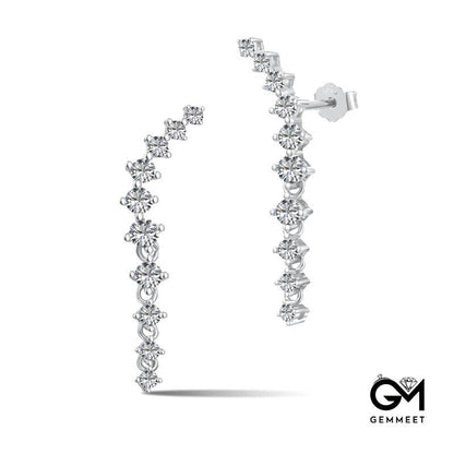 S925 Sterling Silver White Round Zircon Asymmetrical Earrings