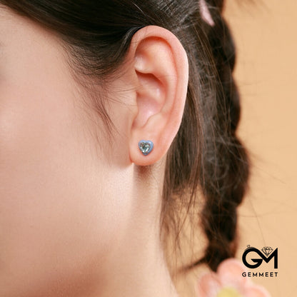 S925 Sterling Silver Blue Heart Drop Rubber Earrings