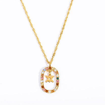 Zircon Openwork Oval Constellation Zodiac Necklace