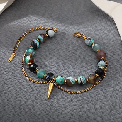 Multicolored African Turquoise Stainless Steel Bracelet