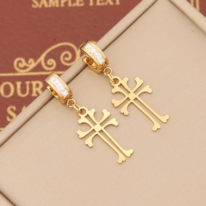 Crucifix Stainless Steel with Zircon Earrings