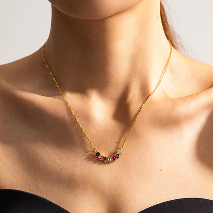 Geometric Rainbow Pendant Encrusted Zircon Necklace