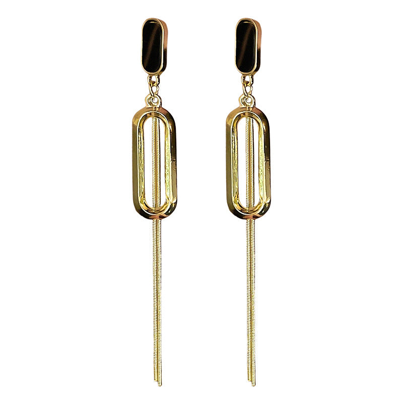 Needle Cutout Geometric Fringe Metal Earrings