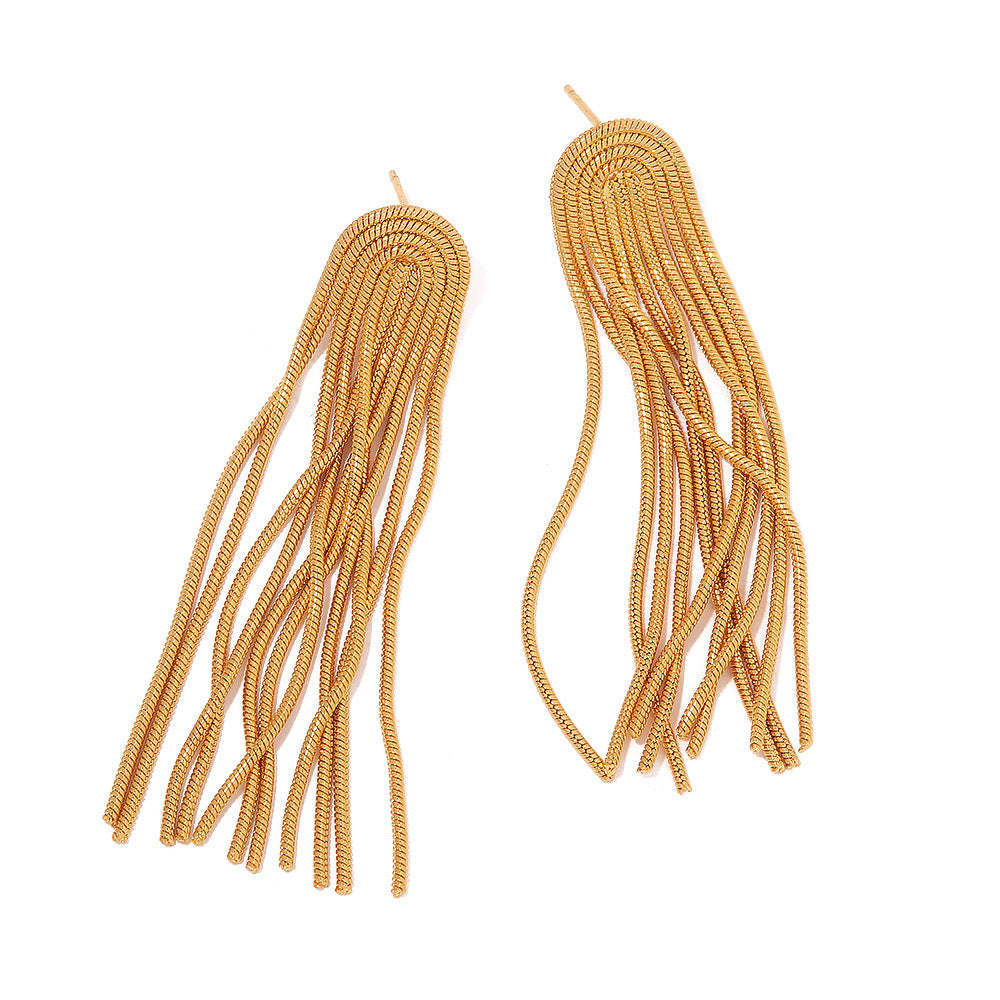 Gold-plated Stainless Steel Tassel Earrings