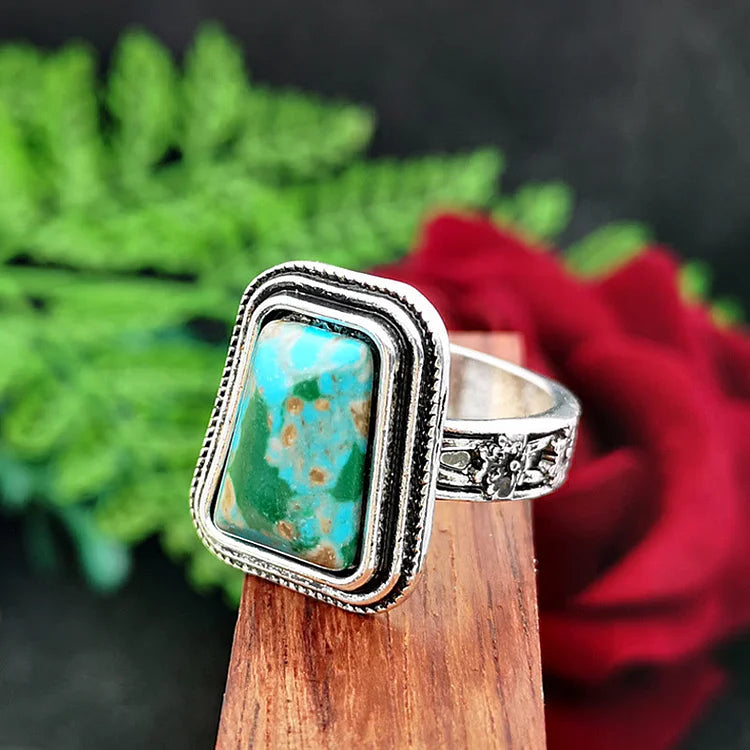 Emperor Stone Silver Plated Embossed Rose Ring