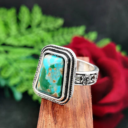 Emperor Stone Silver Plated Embossed Rose Ring