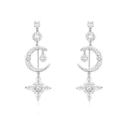 Moon Goddess Retro Light Luxury Four-leaf Clover Tassel Earrings Xingyue Temperament Fashion Zircon Earrings