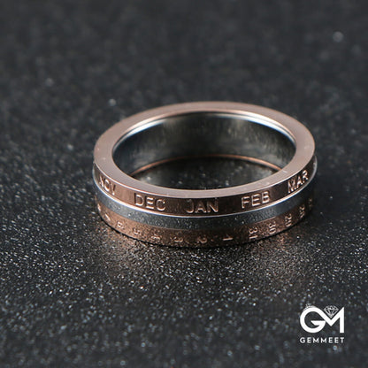 Stainless Steel Numeric Letters Gold Calendar Ring