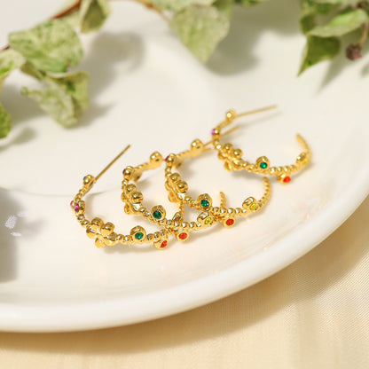 Gold-plated Stainless Steel Flower Zircon Earrings