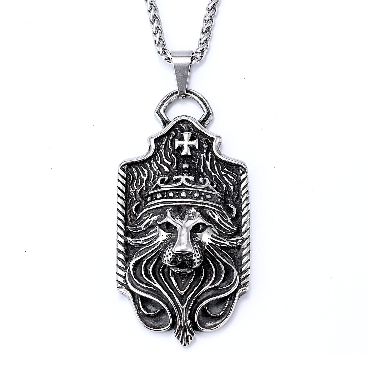 Crown Lion Head Cross Stainless Steel Pendant