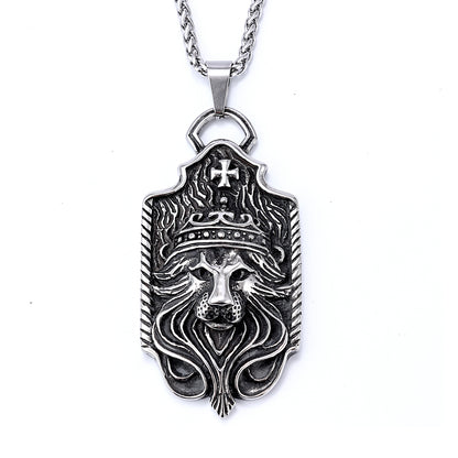 Crown Lion Head Cross Stainless Steel Pendant