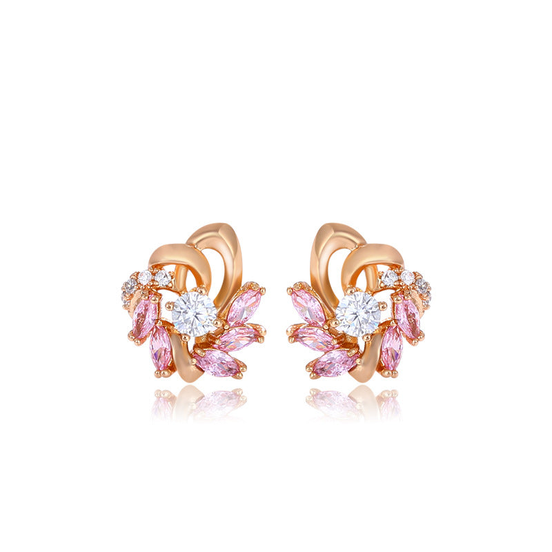 Exquisite Colored Zircon Flower Stud Earrings for Women