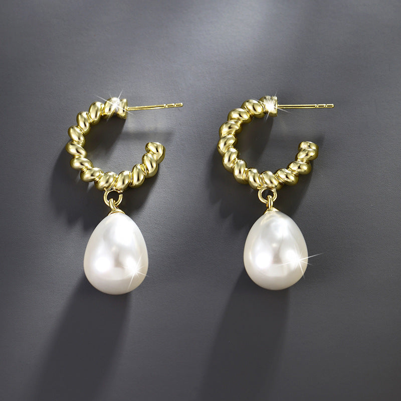 Twist Drop-shaped Imitation Pearl Earrings