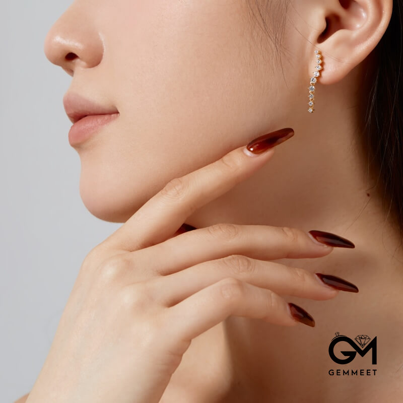 S925 Sterling Silver White Round Zircon Asymmetrical Earrings