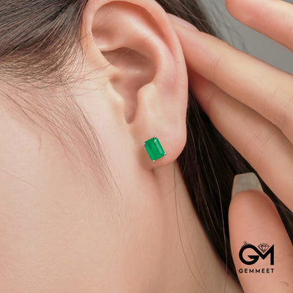 S925 Sterling Green Rectangle Green Zircon Earrings