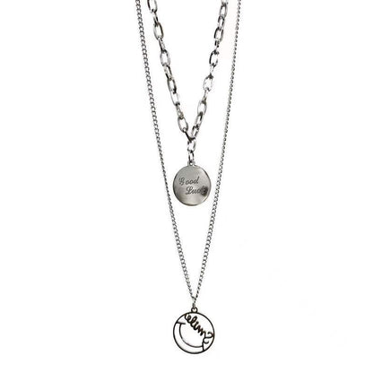 Titanium Steel Double Layer Wear Round Brand Hollow Letter Necklace