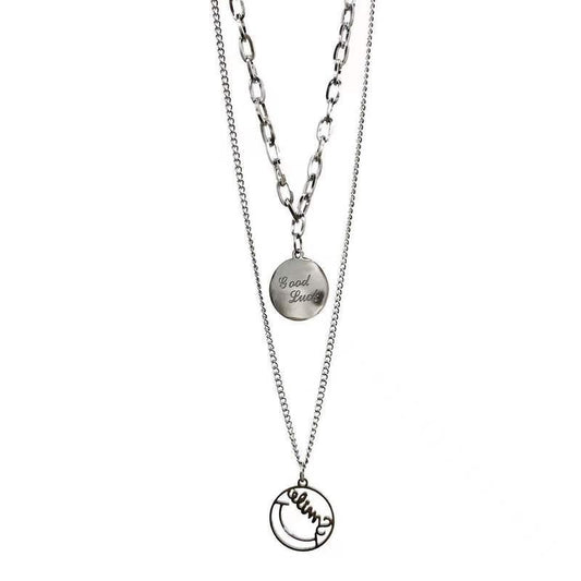 Titanium Steel Double Layer Wear Round Brand Hollow Letter Necklace
