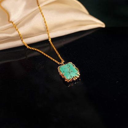 Vintage Copper Claw Square Turquoise Necklace