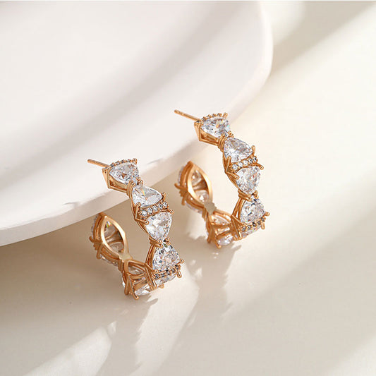 Bow C-ring Colorful Zircon Vintage Temperament Earrings