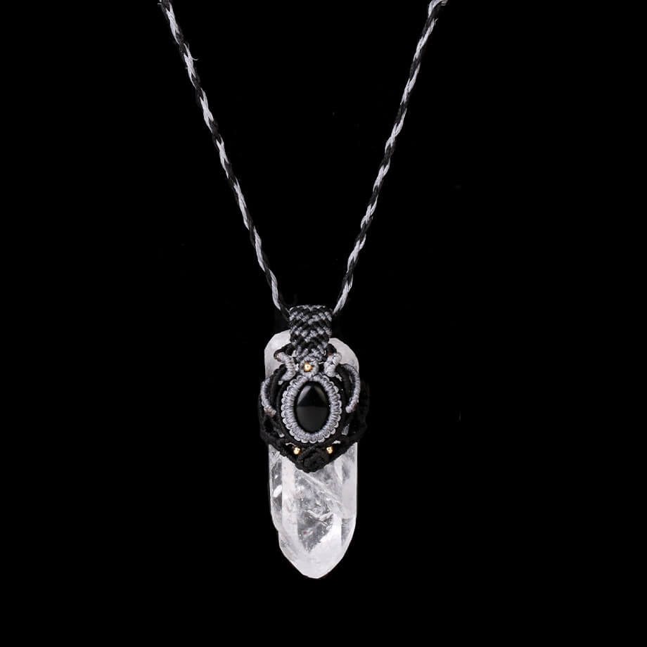 White Crystal Hanging Braided Rope Pendant