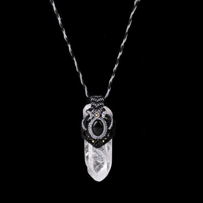 White Crystal Hanging Braided Rope Pendant