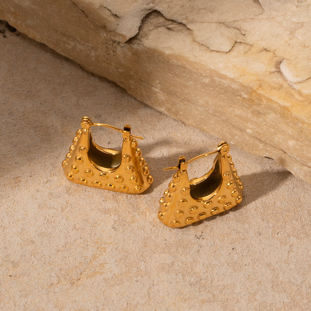 Gold Stainless Steel Polka Dot Handbag Earrings