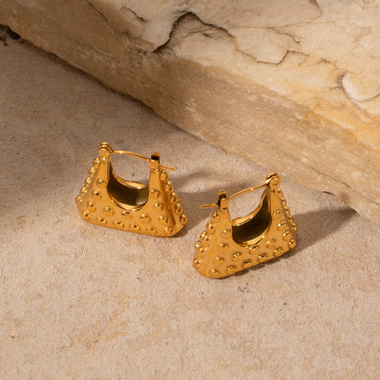 Gold Stainless Steel Polka Dot Handbag Earrings