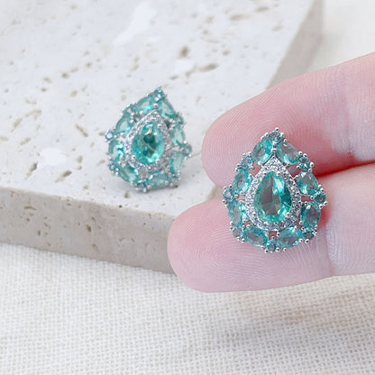 Pear-Shaped Light Blue Zircon Inlaid Earrings