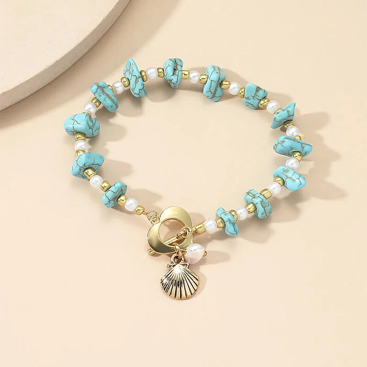 Irregular Turquoise Pearl Shell Pendant Bracelet