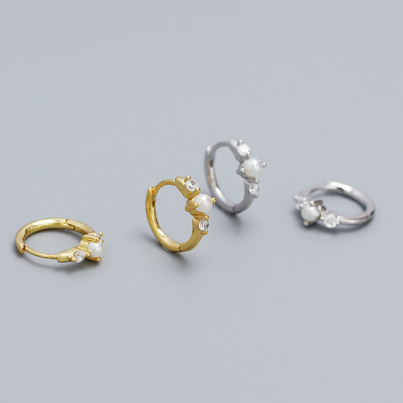 S925 Silver Pearl Circle Temperament Earrings