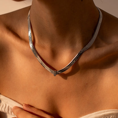 Stainless Steel White Gold Necklace with Zirconium
