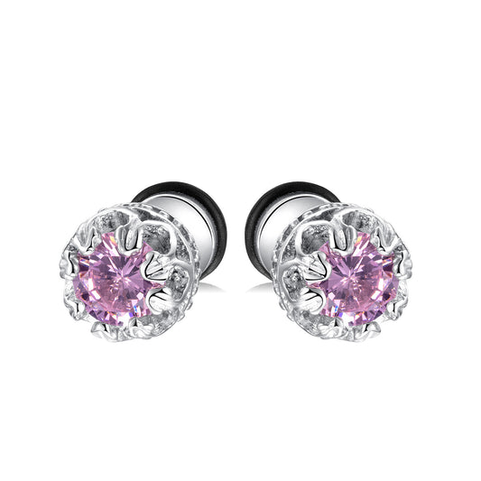Crown Zircon Titanium Steel Stud Earrings