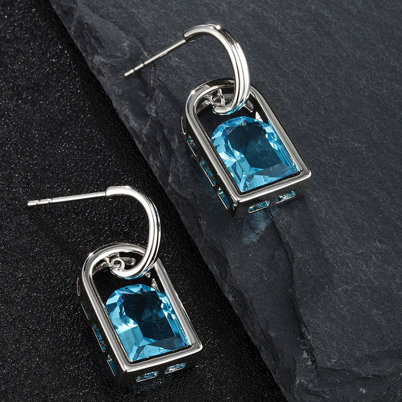Square Artificial Gemstone Retro Luxury Fashion Earrings