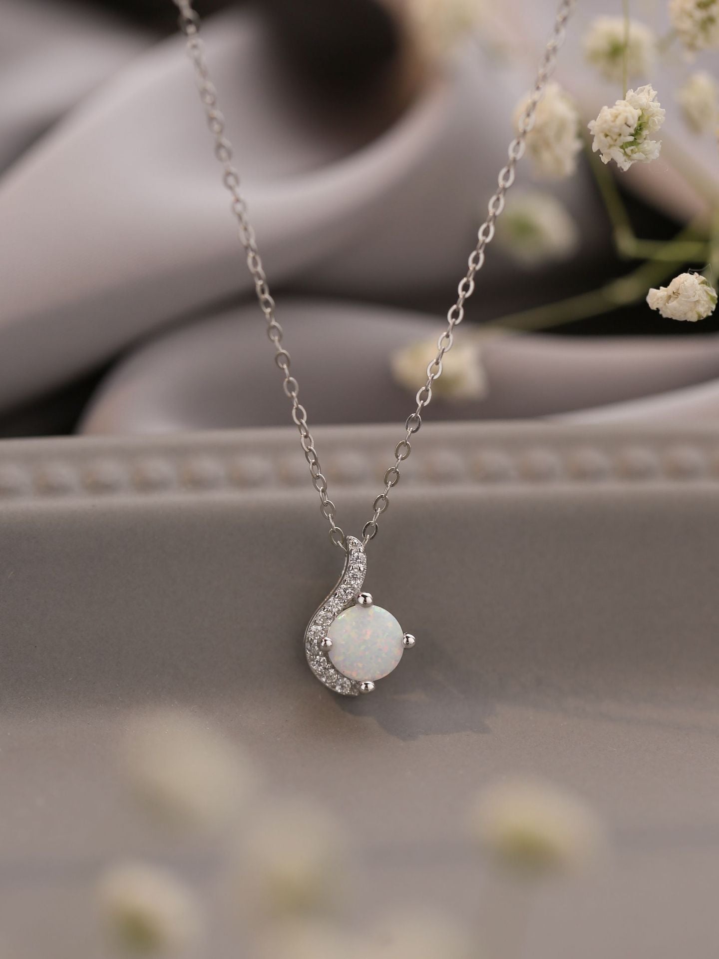 S925 Drip Round Opal Full Stones Necklace