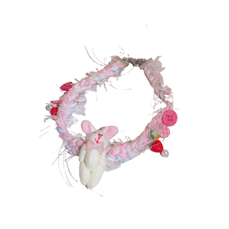 Braided Rope Rabbit Love Button Necklace