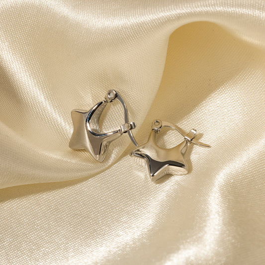 Stainless Steel Star White Gold Earrings