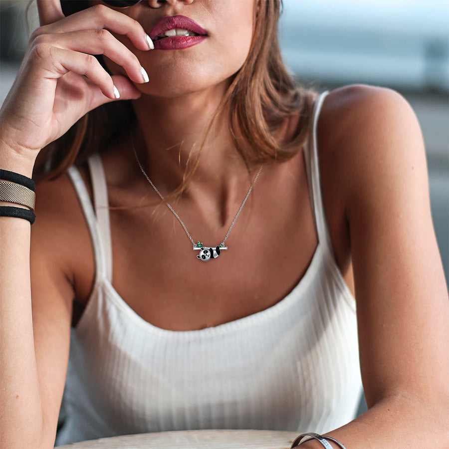 "Lucky And Love" Cute Panda & Leaf Necklace