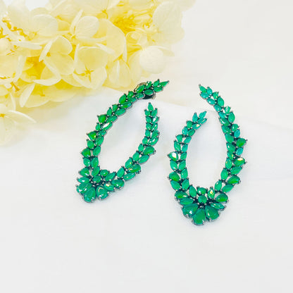 Oval Wheat Ears Green Zircon Earrings