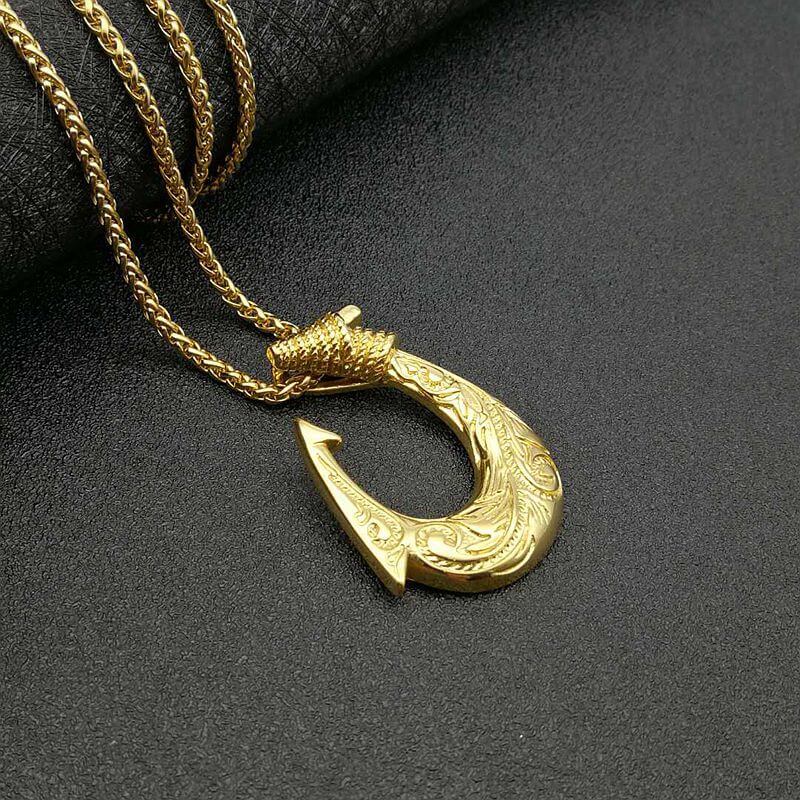 Hip Hop Jewelry Titanium Steel Gold Plated Nordic Viking Fish Hook Pendant