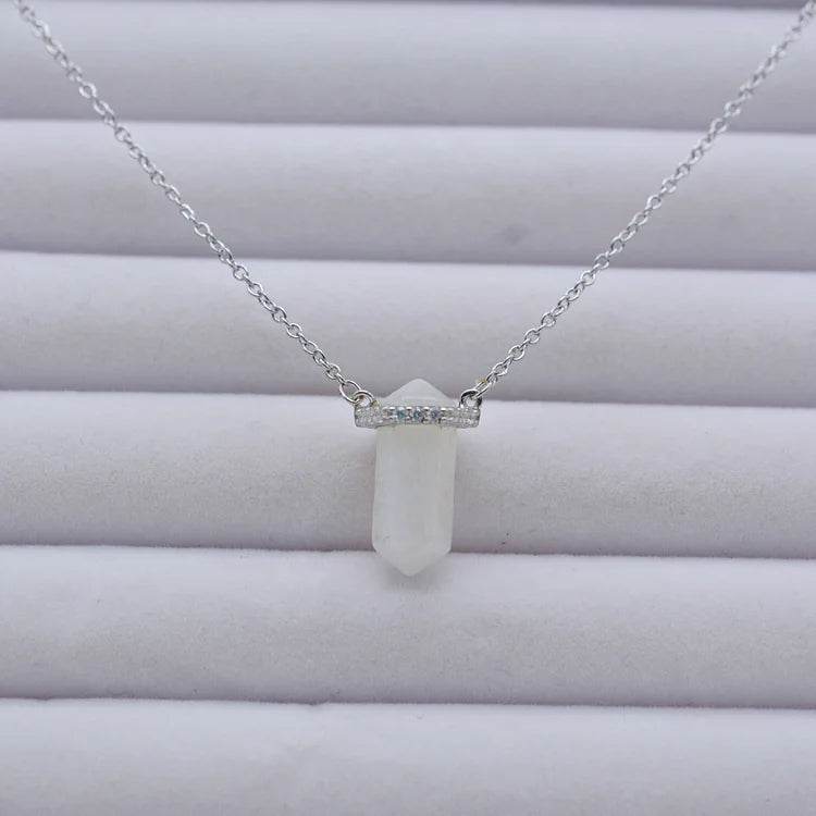 Hexagon Clear Quartz Color Silver Rose Gold Necklace