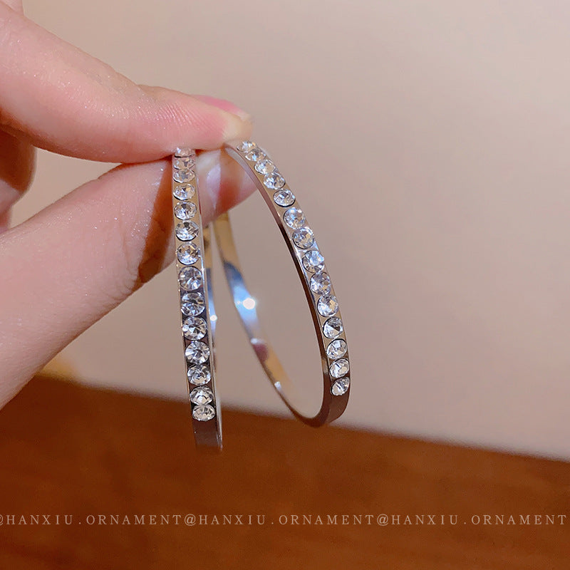 Silver Needle and Diamond Ring Earrings