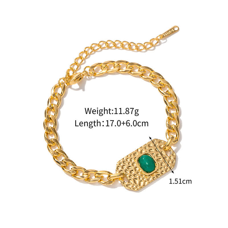 Green Aventurine Cuban Golden Plated Chain Bracelet