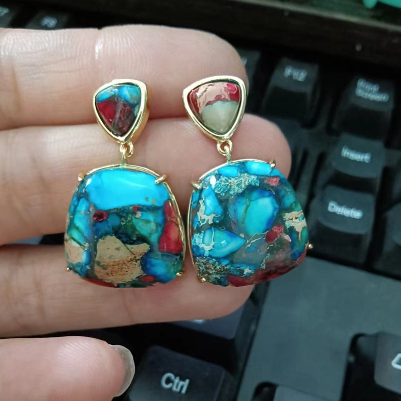 Irregular Colored Pine Amethyst Earrings