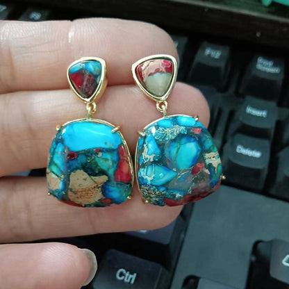 Irregular Colored Pine Amethyst Earrings