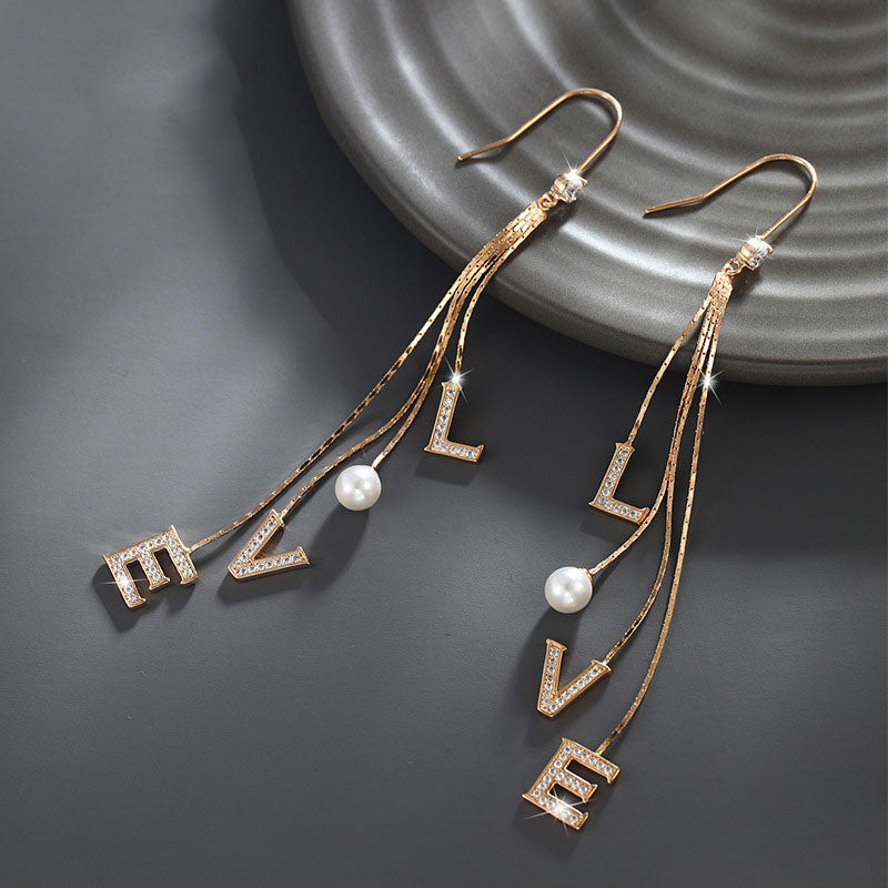 Tassel LOVE Letter Imitation Pearl Earrings