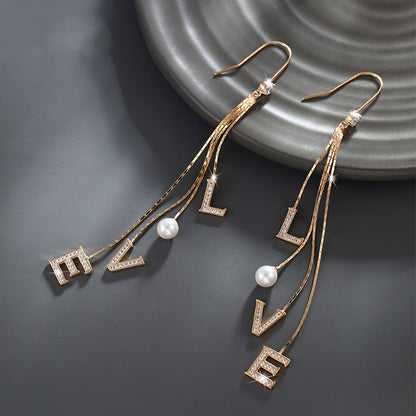 Tassel LOVE Letter Imitation Pearl Earrings