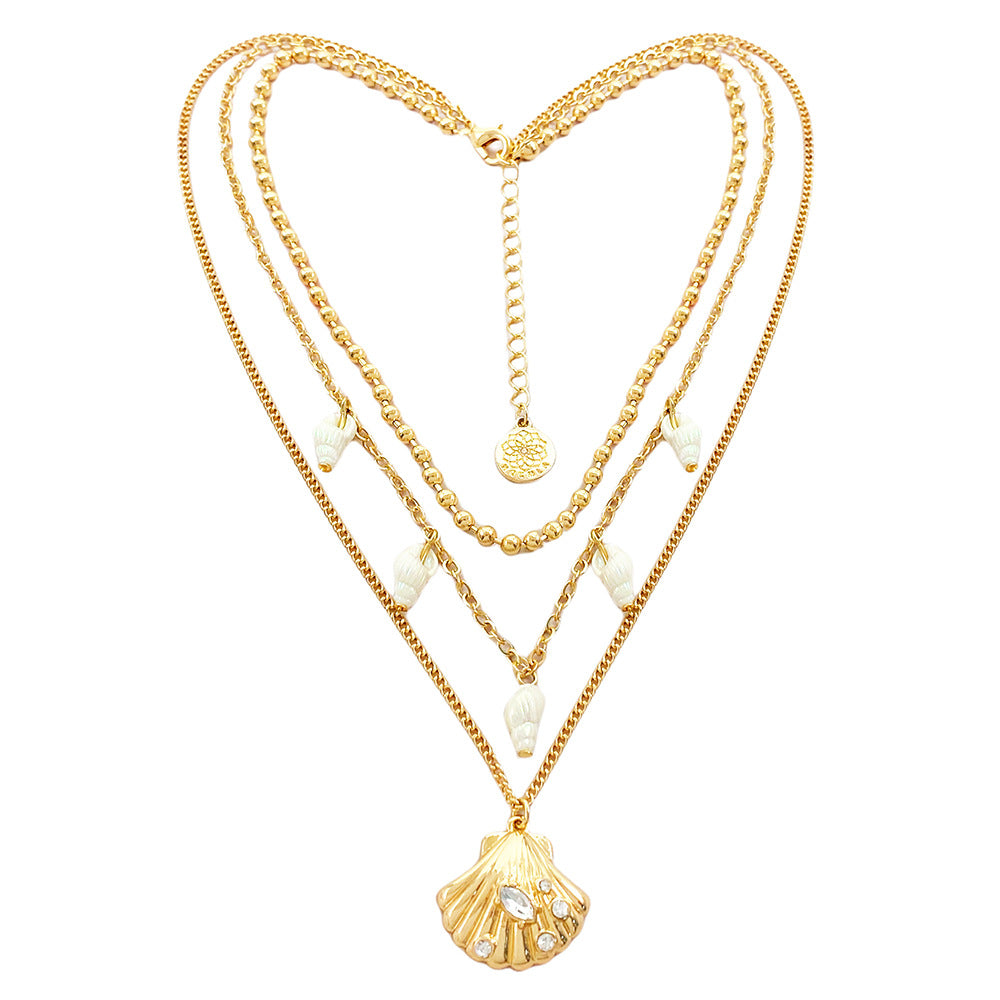 Three-tiered Shell and Conch Necklace